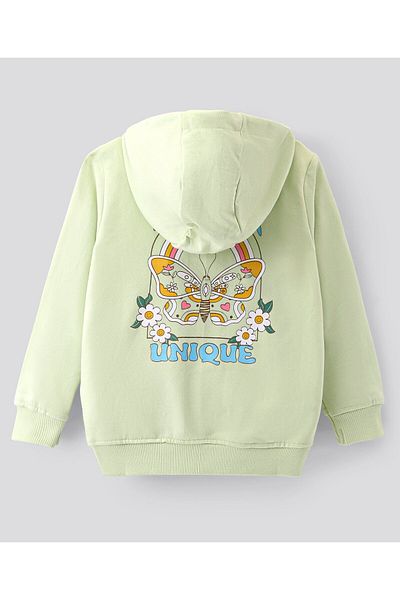 Bonfino 100% Floral Placement Print & Patch Cotton Full Sleeves Hoodie  - Green