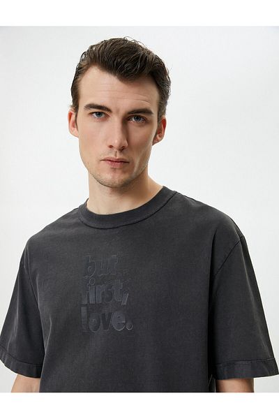 Koton Oversize T-Shirt Washable Slogan Printed Crew Neck Short Sleeve