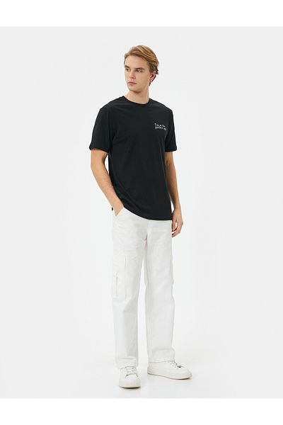 Koton Σλόγκαν εμπριμέ T-Shirt Slim Fit Crew Neck κοντό μανίκι