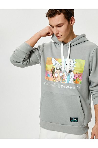 Koton Rick and Morty Hoodie Kangaroo Pocket Licensed Printed