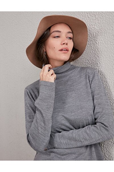 Kayra Basic Balıkçı Yaka Triko Tunik Gri SZ TRK40