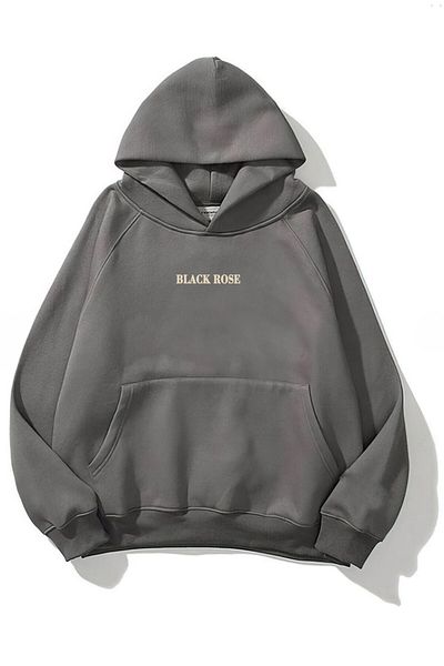 The Champ Clothing Φούτερ με κουκούλα Fleece Μαύρο τριαντάφυλλο με στάμπα καπνιστό Unisex με κουκούλα