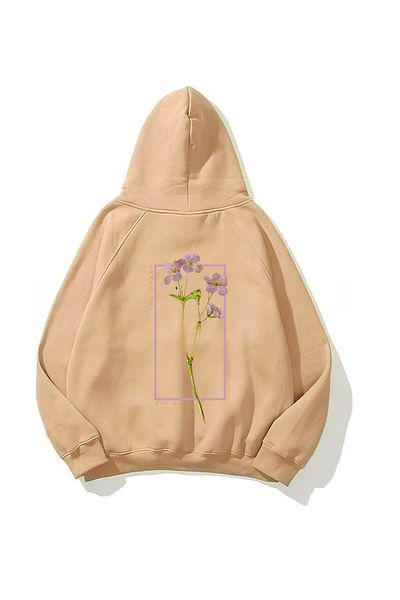 The Champ Clothing Φούτερ με κουκούλα Fleece Flowers με στάμπα μπεζ Unisex με κουκούλα