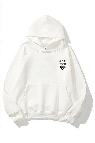 The Champ Clothing Φούτερ με κουκούλα Fleece Normal People Scare Me με στάμπα λευκό Unisex φούτερ με κουκούλα