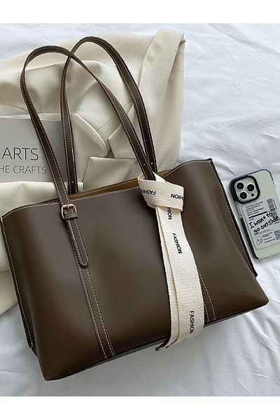 Mojeva Γυναικεία τσάντα χεριού και ώμου Coft Light Brown μεγάλου μεγέθους
