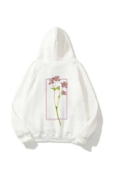 The Champ Clothing Φούτερ με κουκούλα Fleece Flowers με στάμπα λευκό Unisex με κουκούλα