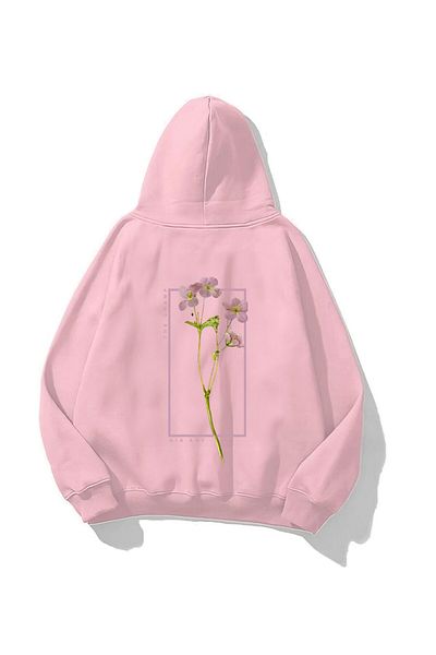 The Champ Clothing Φούτερ με κουκούλα Fleece Flowers με στάμπα ροζ Unisex με κουκούλα