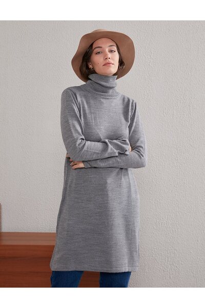 Kayra Basic Balıkçı Yaka Triko Tunik Gri SZ TRK40
