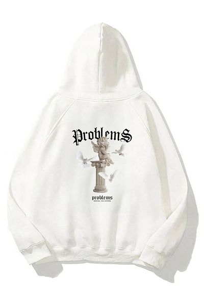 The Champ Clothing White Fleece Problem Sculpture Φούτερ με στάμπα Unisex Hoodie - Hooded