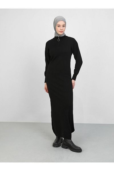 Por La Cara Knitwear Hijab Dress - Black - Por La Cara