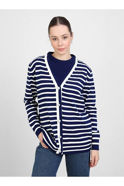 Refka Refka Knitwear Blouse and Cardigan Set - Navy Blue Striped