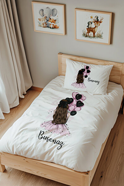 Lilabio İsme Özel Tek Kişilik %100 Pamuk Nevresim Takımı (160X220 CM) Siyah B...