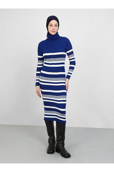 Por La Cara Knitwear Hijab Dress - Sax Blue - Por La Cara