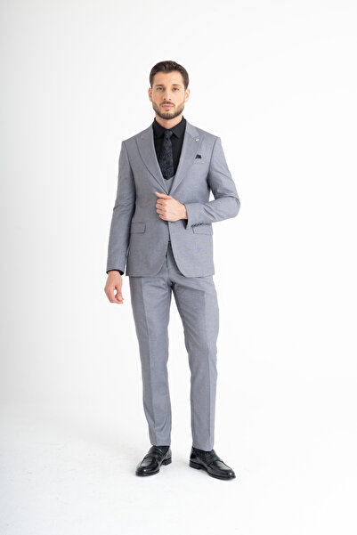 Suitmen Slim Fit Yelekli Takım Elbise - Gri