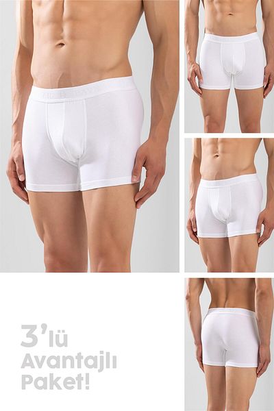 BAYKAR Ανδρικό Compact Cotton Flat Boxer 3 Πακέτο Λευκό