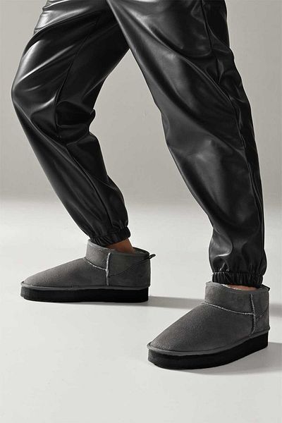 Beyond Black Gray High-Top Ultra Mini Shearling Suede Women's Boots - 4.5cm Byndum02