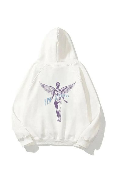 The Champ Clothing Λευκό Unisex Hooded Fleece Nirvana Hoodie - Φούτερ με στάμπα Utero