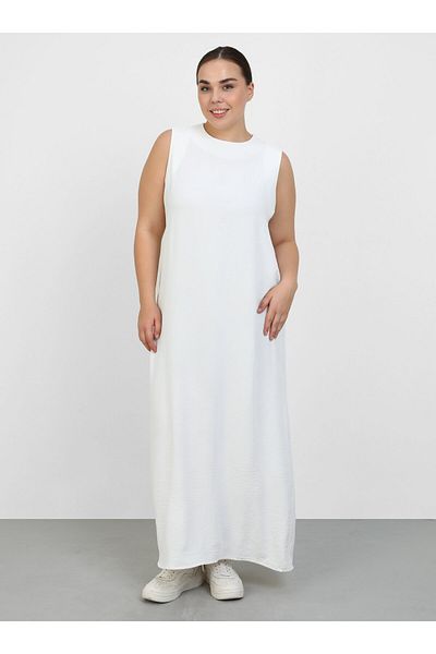 ALİA Plus Size Sleeveless Aerobin Dress - White- Alia