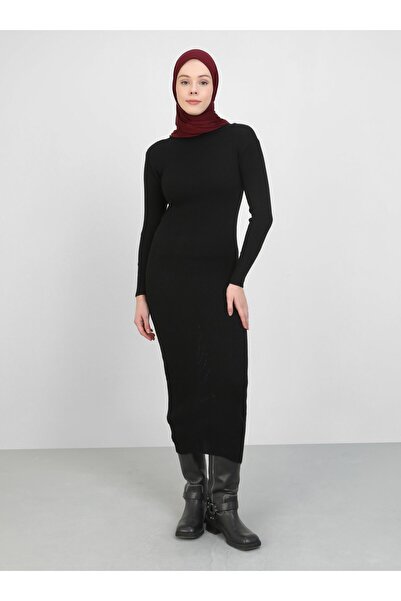Por La Cara Knitwear Hijab Dress - Black - Por La Cara