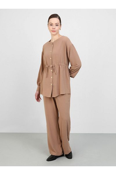 Refka Aerobin Belden & Tunic & Pants Set - Milk & Coffee Colors