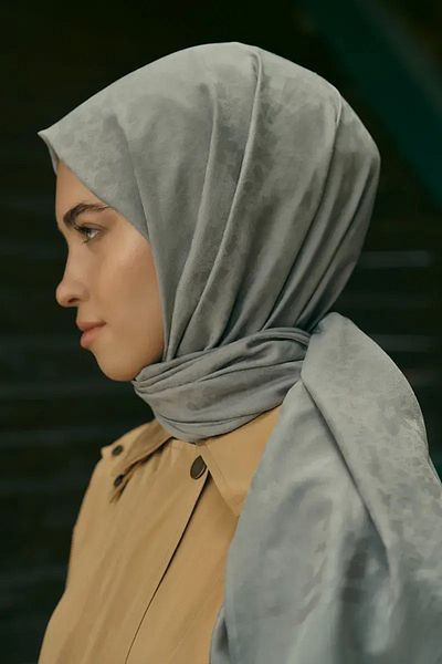 ED Scarf Μοτίβο μαργαρίτας με μεταξένιο σάλι ζακάρ - σκούρο γκρι