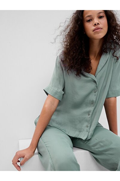 GAP Kadın Yeşil Saten Pijama Gömlek