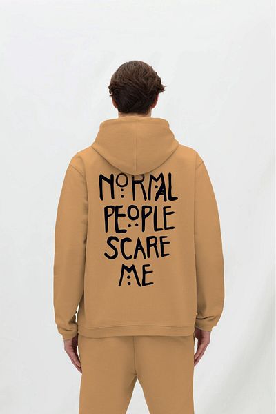 The Champ Clothing Φούτερ με κουκούλα Fleece Normal People Scare Me με στάμπα μπεζ Unisex φούτερ με κουκούλα
