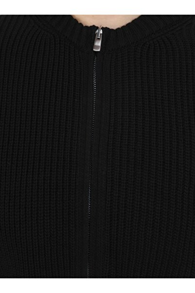 ALİA Fermuar Detaylı Büyük Beden Triko Bomber Hırka - Siyah - Alia