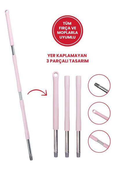 Flora Tüm Vidalı Fırça Ve Temizlik Gereçleriyle Uyumlu Mop Sapı, 3 Parçalı, Ayrılabilir, Çok Amaçlı