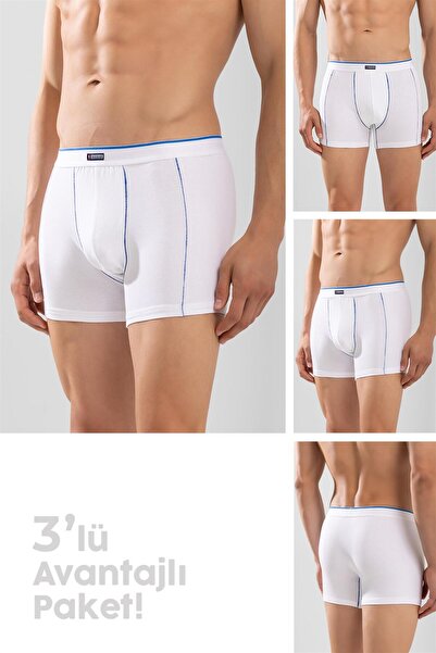 BAYKAR Erkek Pamuklu Compact Likralı Boxer3'lü Paket Beyaz