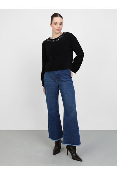 Refka Pantaloni din denim cu detaliu cu ciucuri - Albastru Mediu - Refka