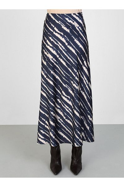 Refka Ριγέ μοτίβο Bias Cut Fish Satin Φούστα - Navy Blue - Refka