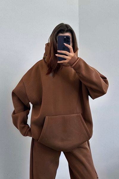 BayBayan Γυναικείο Σετ Χειμερινής Φόρμας με Ελαστική Τσέπη Καγκουρό