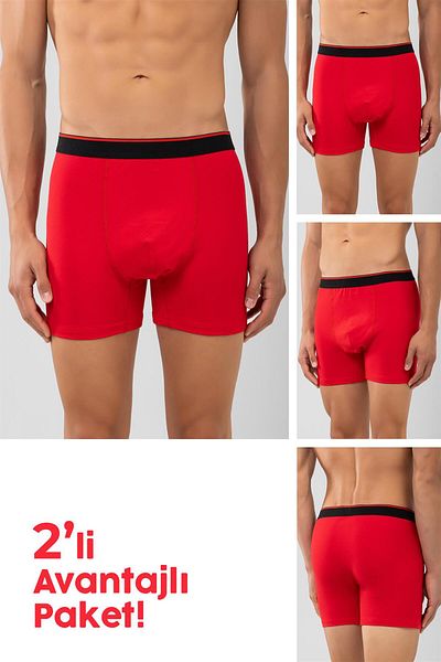 BAYKAR Cotton Black Striped Lycra Classic Men's Boxers 2 Pack Red