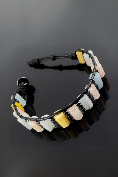 Seven Art Jewelry سوار من الحجر الطبيعي، سوار مورغانيتي، سوار اسطواني، سوار ر...