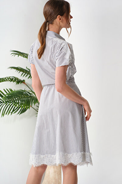 Naramaxx Çizgili Dantel Detaylı Elbise