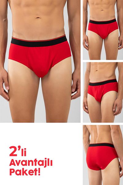 BAYKAR Cotton Black Striped Men's Slip Panties 2 Pack Red