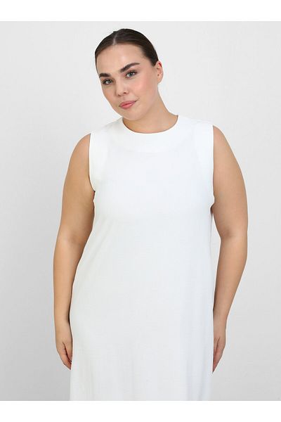 ALİA Plus Size Sleeveless Aerobin Dress - White- Alia