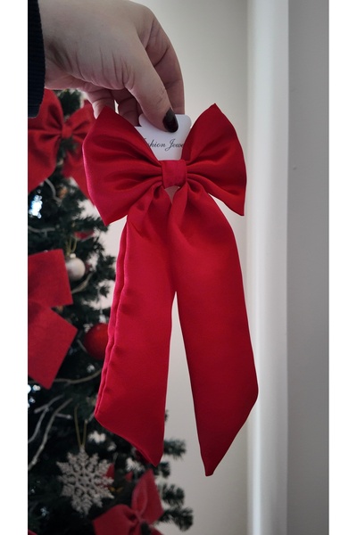 Selen Aksesuar مشبك بفيونكة نسائي أوتوماتيكي باللون الأحمر