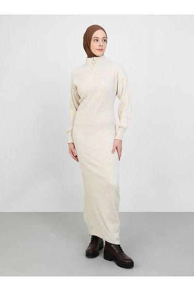 Por La Cara Knitwear Hijab Dress - Stone Colour - Por La Cara