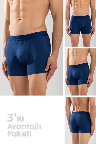 BAYKAR Ανδρικά Compact Cotton Flat Boxer 3 Pack Navy Blue