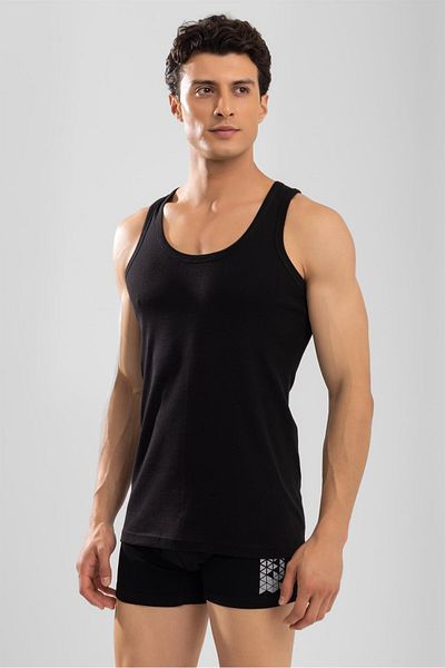 BAYKAR Μαύρο Ανδρικό Slim Fit Rib Classic Singlet - Βαμβακερό