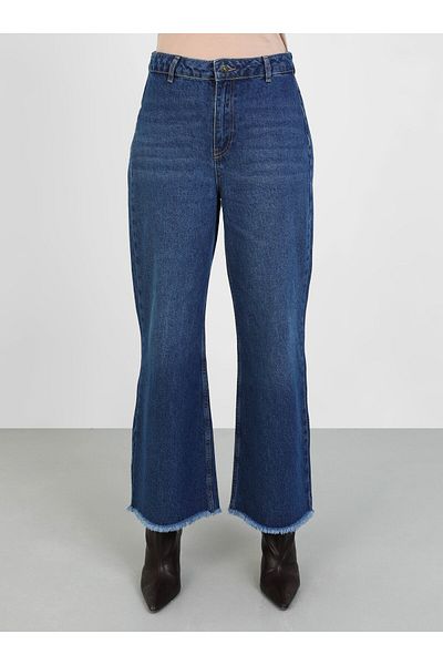 Refka Pantaloni din denim cu detaliu cu ciucuri - Albastru Mediu - Refka