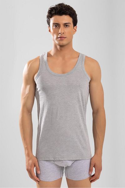 BAYKAR Men's Cotton Classic Regular Plain Undershirt Gray Melange