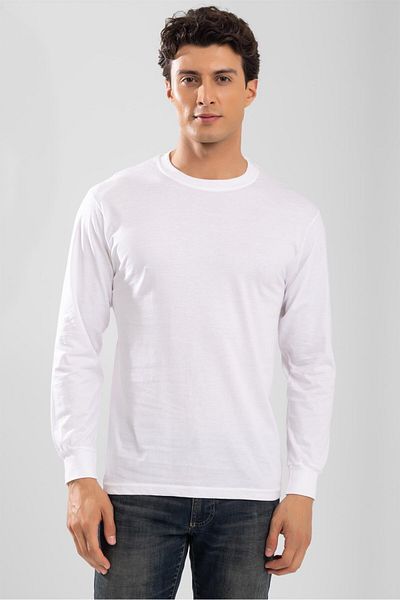 BAYKAR Men's Crew Neck Long Sleeve Undershirt T-Shirt White