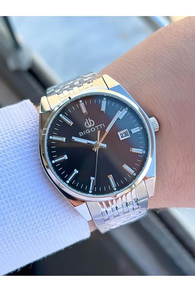 Bigotti Case and Cord Steel Calendar Dial 5 Atm Waterproof Men's Wristwatch Ebg.10592.2