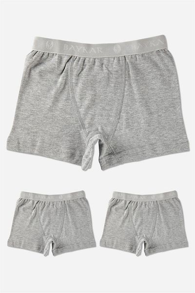 BAYKAR Boy's Cotton Plain Classic Comfortable Cut Boxer 3 Pack Gray Melange