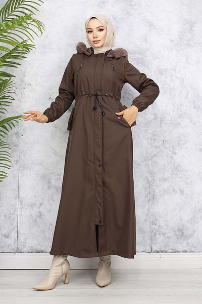 benguen Καφέ Μοντέλο 1050 Long Bondit Coat - Εσωτερικά βελούδινα και γούνινο γιακά