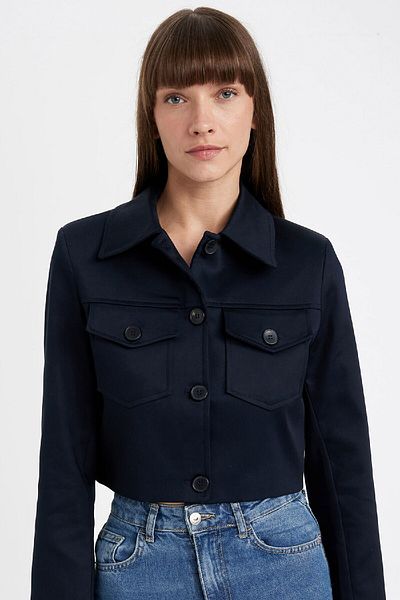 DeFacto Crop Shirt Collar Buttoned Pocket Detail Blazer Jacket D4276ax24au