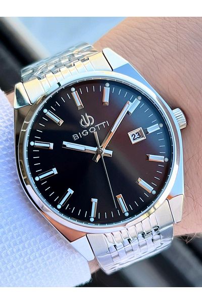 Bigotti Case and Cord Steel Calendar Dial 5 Atm Waterproof Men's Wristwatch Ebg.10592.2
